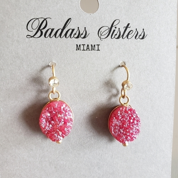 Textured Pink Dangle Earrings - Picture 1 of 4